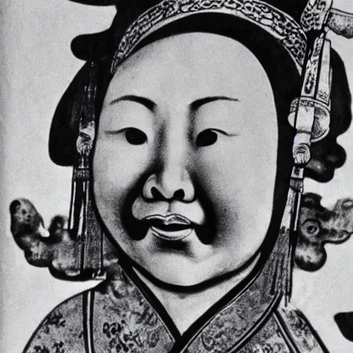 Image similar to chinese little emperor, black and white, crying