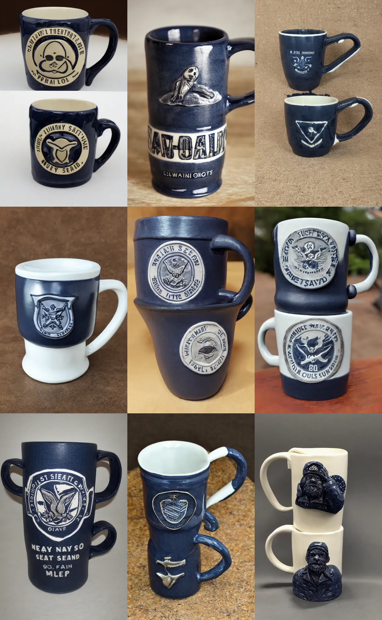 Prompt: a hand sculpted navy seal mug