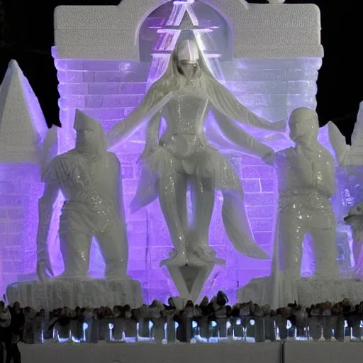 Image similar to photograph of the 2 0 foot high elaborate occult masonic illuminati ice sculpture from lady gaga's presidential funeral