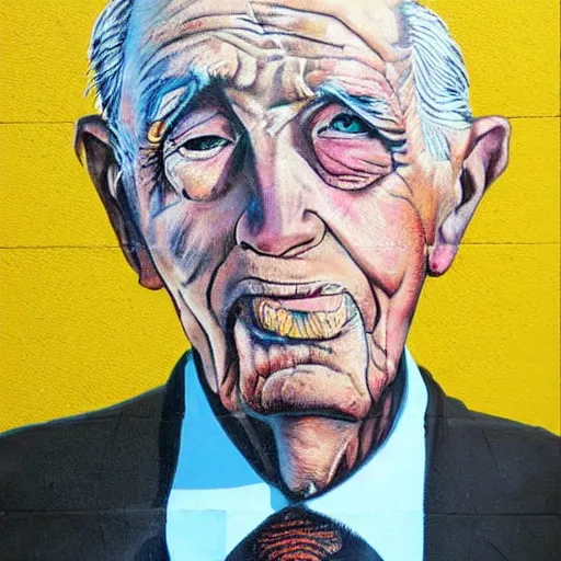 Image similar to street art rightful detailed portrait of dan myers at elderly age of 1 0 5