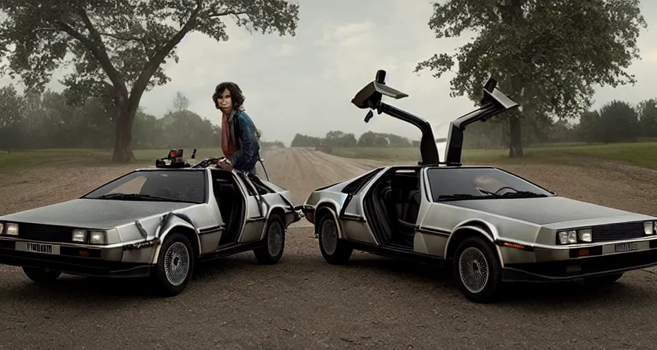 Prompt: the delorean in stranger things