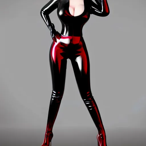 Prompt: portrait of a curvy feminine hot pale goth woman with elegant tight shiny black and red latex rubber leather outfit, skinny waist and thick hips, photorealistic, sublime, 16k, smooth, sharp focus, cgsociety, ArtStation, volumetric lighting