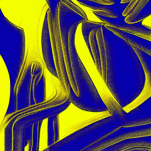 Image similar to man and wasp morphing in abstract surreal sketch style, blue and yellow gradient, noise, ultrafine detail, hd 8k