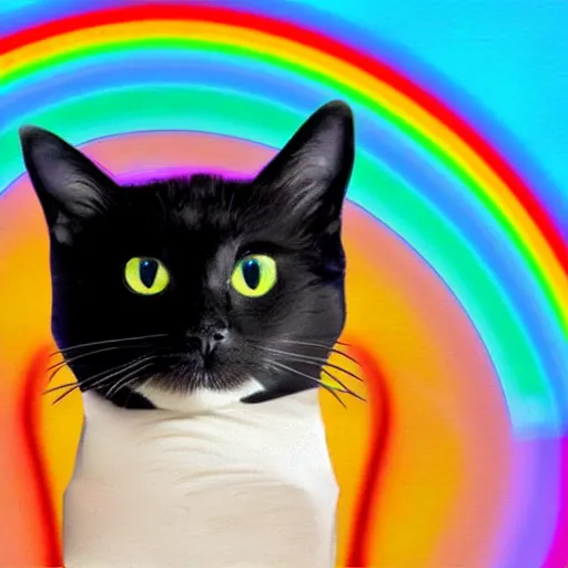 Image similar to cat with a pop tart body flying though space on a rainbow bridge