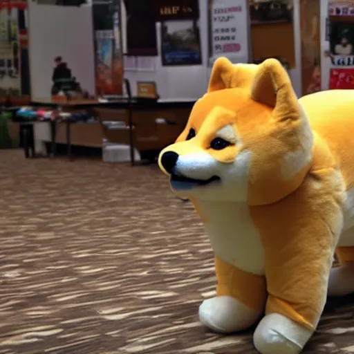 Prompt: a giant plushy shiba inu destroying a city, photo realistic, highly detailed,