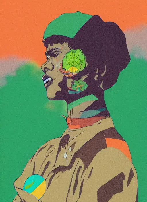 Prompt: profile picture by sachin teng x ofwgkta, marijuana, organic painting, hard edges, masterpiece, smoke clouds, asymmetrical, green, matte paint, energetic