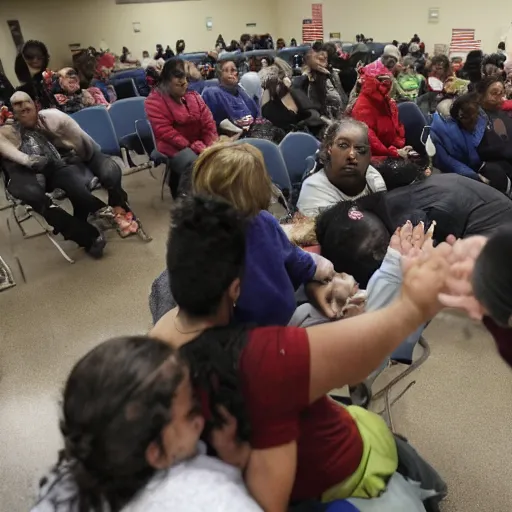 Image similar to a mom accused of bullying at aa farm in suburban chicago, illinois, tuesday, septembera & m holds hands on prompt hearing by hundreds of migrants and their communities at large in wisconsin and illinois. style of stormy beings