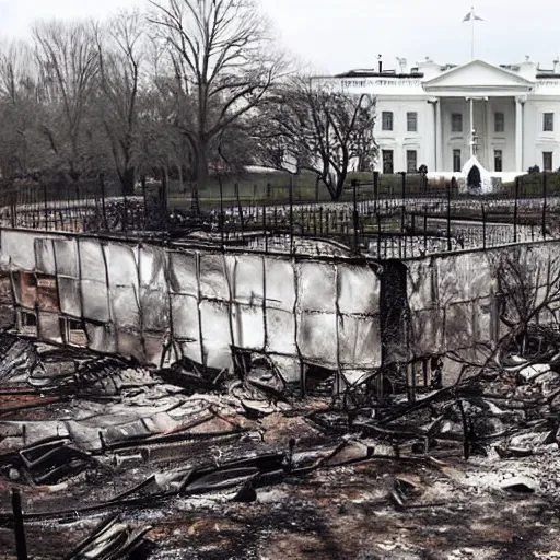 Image similar to Burned Ruins of White House in USA after bombing, photo