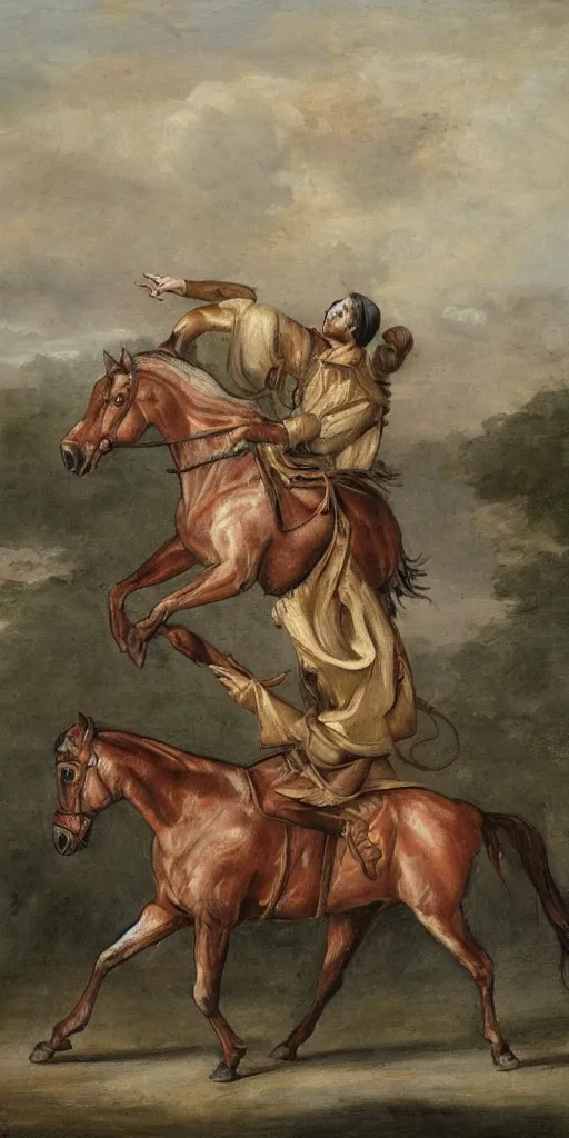 Image similar to a horse riding a horse, art