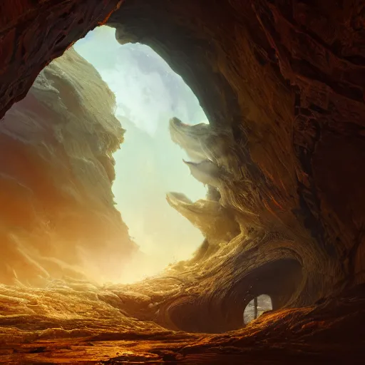 Prompt: A beautiful hyper realistic detailed matte painting of a portal to the other side, dramatic lighting, dynamic lighting, cinematic lighting, lit by morning light, by Finnian MacManus and Jessica Rossier, unreal engine, featured on artstation, ultrawide angle, f8, polarizer filter, lava, magma, oversaturated, dof