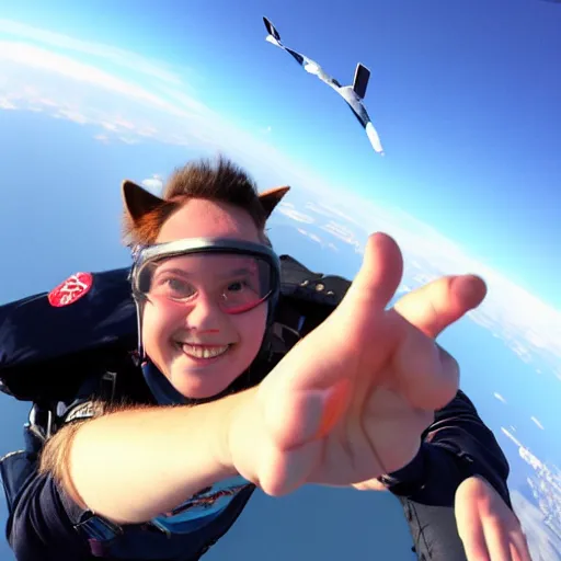 Prompt: cat skydiving selfie