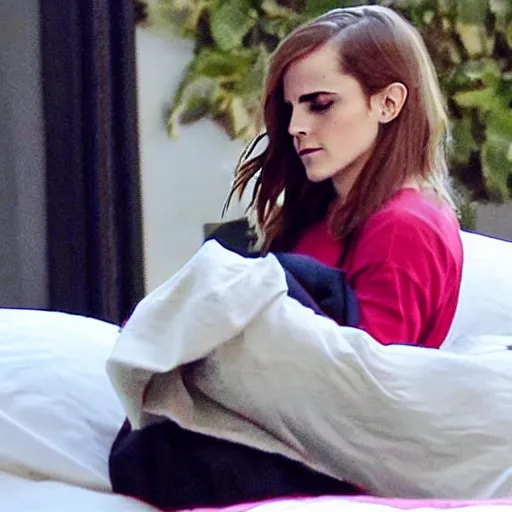 Prompt: tucking a cold emma watson into bed, wholesome