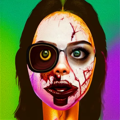 Prompt: zombie sarah hyland making a duckface selfie, art by beeple