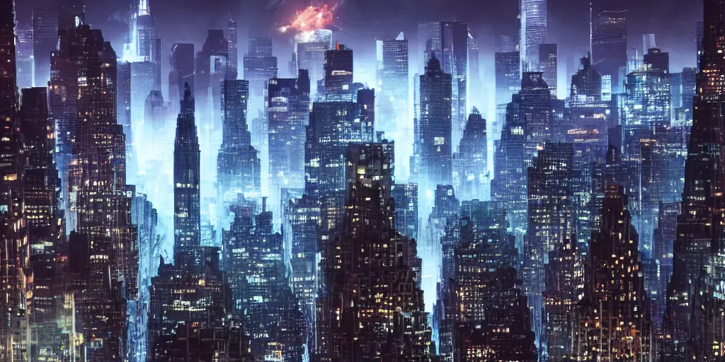 Image similar to A Cyber Kaiju Attacking new york, cinematic