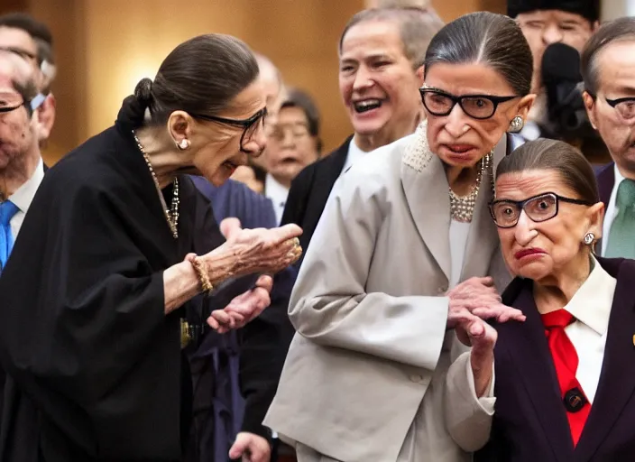 Image similar to ruth bader ginsburg fighting shinzo abe in hell