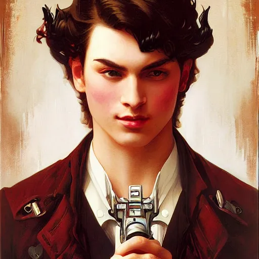 Prompt: a portrait painting of a fantasy gentleman gunslinger, art by tristan eaton and artgerm and william - adolphe bouguereau, vintage style