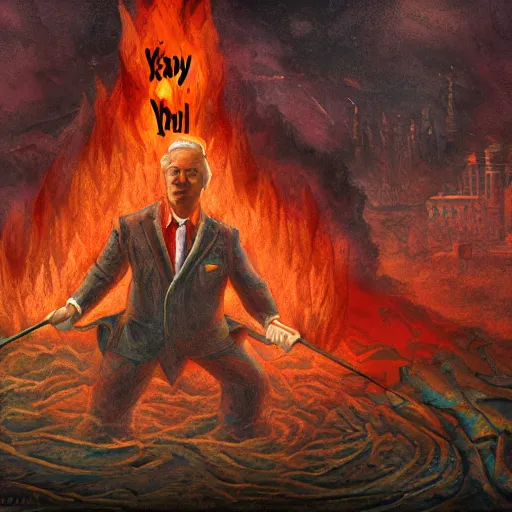 Image similar to yeltsin punishes sinners in hell, scary color art, 4 k