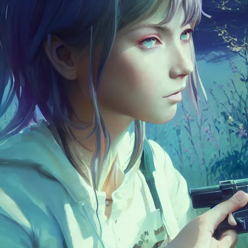 Image similar to highly detailed portrait, anime girl, in gta v, stephen bliss, unreal engine, fantasy art by greg rutkowski, loish, rhads, ferdinand knab, makoto shinkai and lois van baarle, ilya kuvshinov, rossdraws, tom bagshaw, global illumination, radiant light, detailed and intricate environment