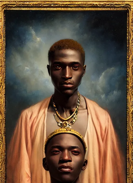 Prompt: portrait of a magical african boy, by agostino arrivabene and tom bagshaw and manuel sanjulian