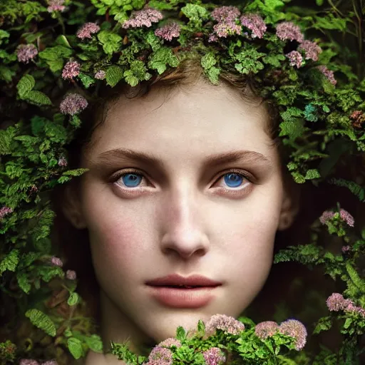 Image similar to photo portrait of a beautiful nature goddess, depth of field, zeiss lens, detailed, symmetrical, centered, by edward robert hughes, connor hibbs, annie leibovitz and steve mccurry, david lazar, jimmy nelsson, breathtaking, 8 k resolution, extremely detailed, beautiful, establishing shot, artistic, hyperrealistic, beautiful face, octane render