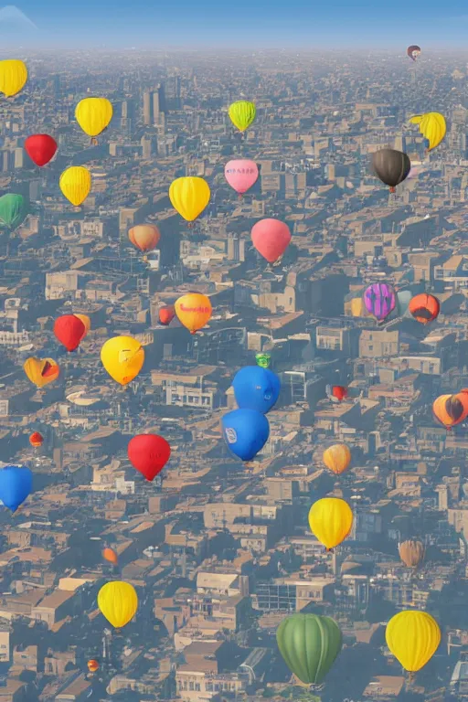 Image similar to a city full of balloons, matte painting