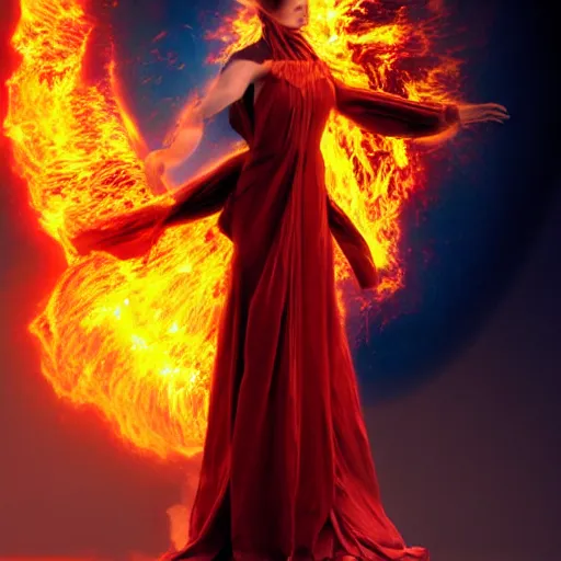 Prompt: a woman, on fire, sci - fi, giant, photoshop, creative and cool, photo manipulation