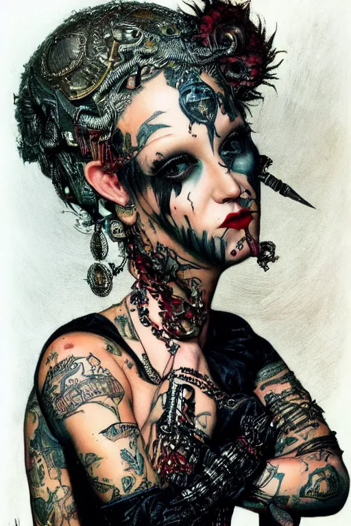 Image similar to full length portrait of brooke candy as a tattooed gothic punk by lawrence alma tadema and zdzislaw beksinski and norman rockwell and jack kirby and tom lovell and greg staples