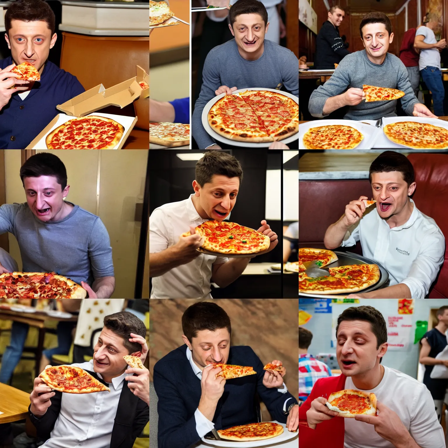 Prompt: volodymir zelensky eating pizza