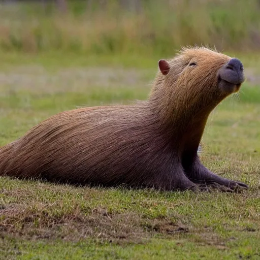 Image similar to capybara with angel wings flying in the sky