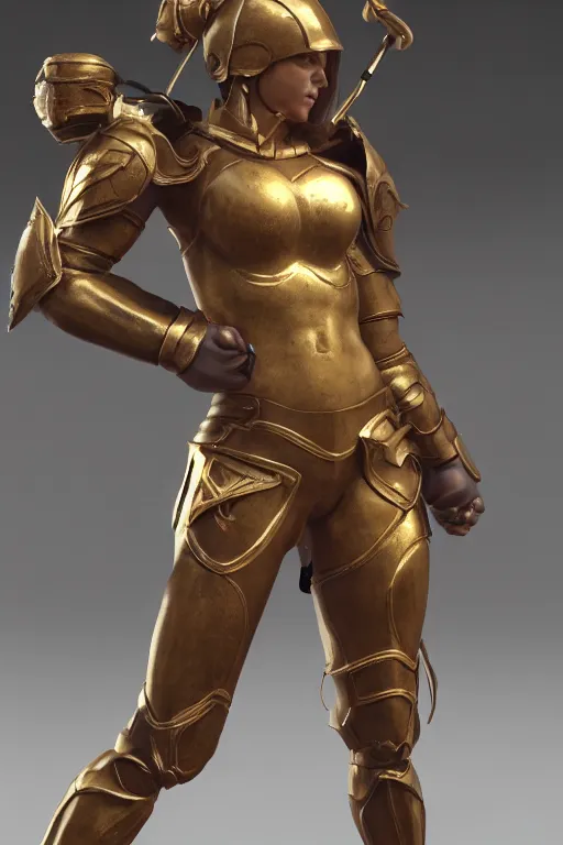 Image similar to a highly detailed sculpt of athletic girl in armor, with small golden ornaments on the shoulder : concept design iteration, cinematic light, featured on artstation, octane render, path tracing, sharp focus, 4 k