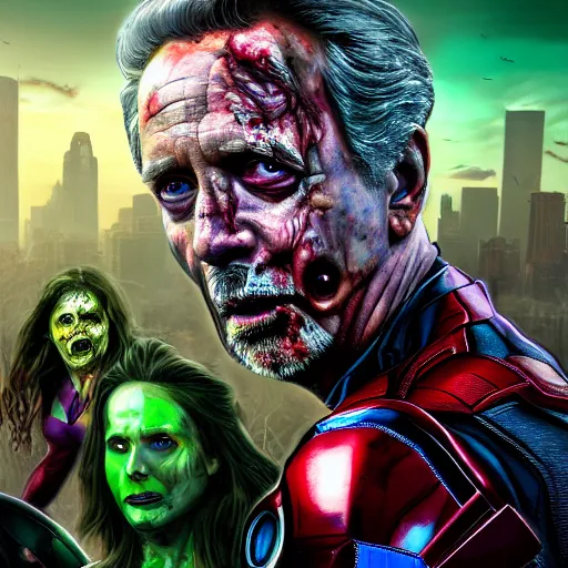 Image similar to a portrait of the avengers as zombies, highly detailed, digital photo, hdri, by christopher bretz and john carpenter, vivid colors, high contrast, 8 k resolution, intricate, photorealistic, smooth, psychedelic color scheme, concept art, award winning, cg society contest winner