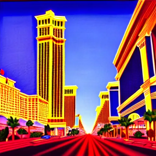 Image similar to las vegas in the future, city streets, golden hour, perspective artwork, photorealism