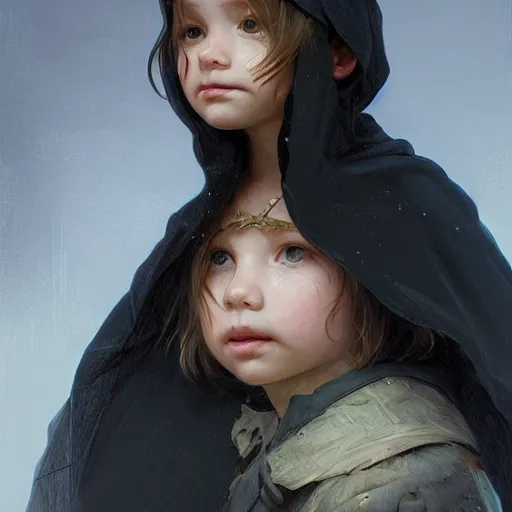 Image similar to perfectly - centered - portrait of a kid wearing black cloak holding stick, intricate, highly detailed, digital painting, artstation, concept art, smooth, sharp focus, illustration, unreal engine 5, 8 k, art by artgerm and greg rutkowski and alphonse mucha