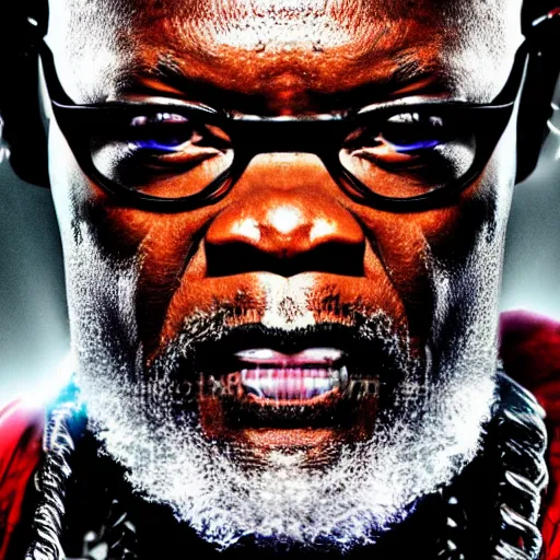 Prompt: action movie still of Samuel L Jackson as Thor, Marvel, cinematic, vibrant, digital art, gritty, studio lighting, model, realism, 4k