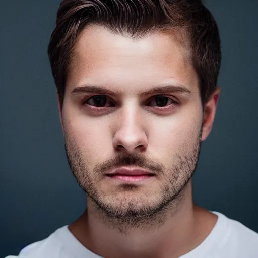 Prompt: photo of a handsome man looking into the camera, highly detailled, studio lighting