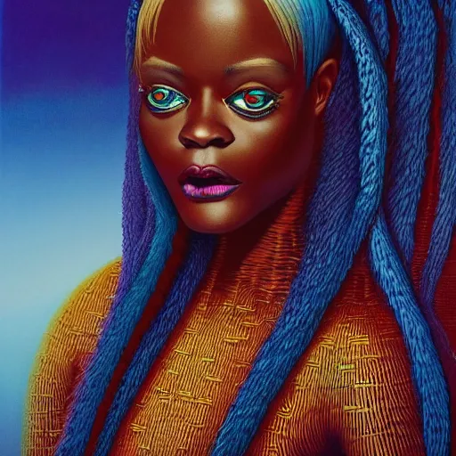 Image similar to Azealia Banks by jacek yerka, alex gray, zdzisław beksiński, dariusz zawadzki, jeffrey smith and h.r. giger, oil on canvas, 8k highly professionally detailed, trending on artstation