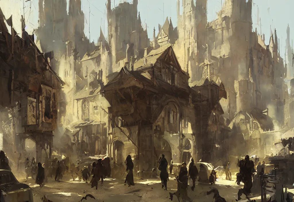 Prompt: ismail inceoglu painting of a medieval scene in the middle ages, painting, trending on artstation, by greg manchess and by craig mullins and by kilian eng and by jake parker