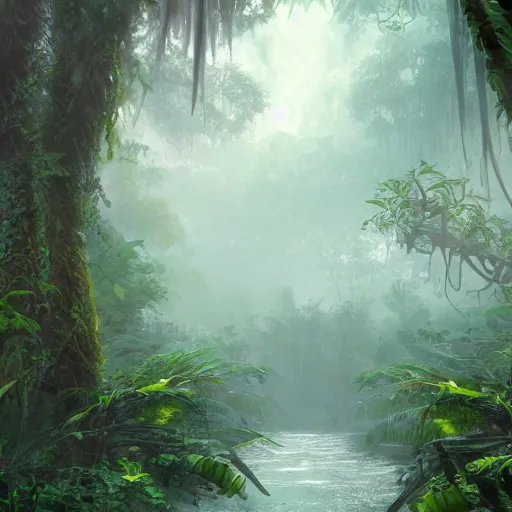 Image similar to Wild misty jungles, 8k, detailed, concept art, trending on artstation