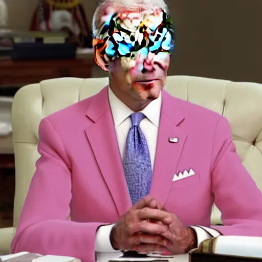 Image similar to president biden wearing a pink bikini, realistic, 8 k, ultra details, highly detailed face, sharp focus
