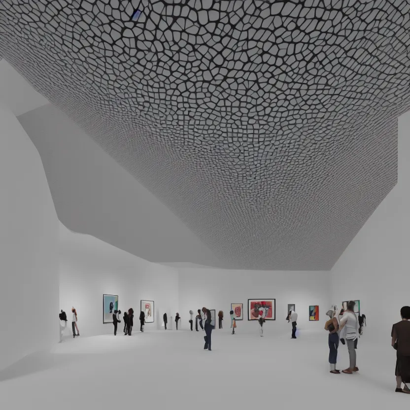 Prompt: 3 d model of an hyper modern art gallery with white walls, hyper detailed, soft light, 4 k