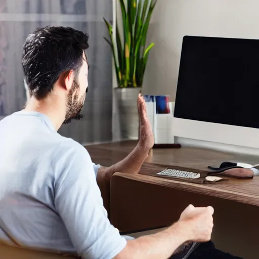 Image similar to man waiting in front of his computer for his friend to log in