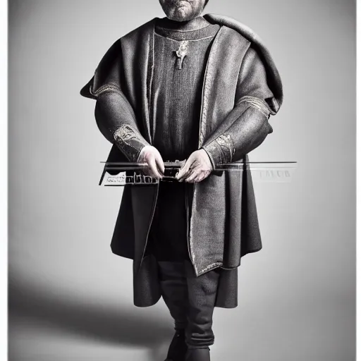 Image similar to richard iv the roman king, real human wearing cashmere shirt, soft studio lighting, sigma lens photo, he is holding something soft