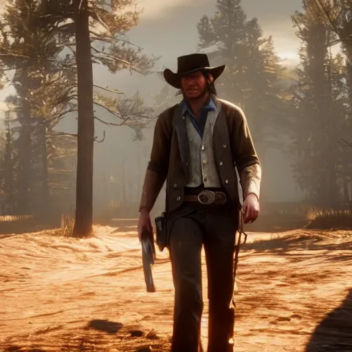 Image similar to paul dano stars as john marston in the playstation 4 video game red dead redemption 2, detailed in game screenshots