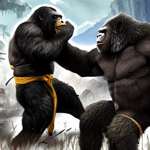 Image similar to a bear and a gorilla fighting in mortal kombat, highly detailed, 4 k