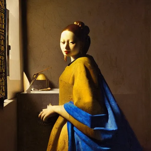 Prompt: high quality high detail painting by johannes vermeer, portrait of the dragon queen, hd, photorealistic lighting