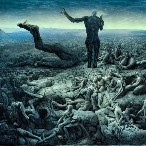 Image similar to the destruction of human morality, 4 k, highly detailed, surrealism