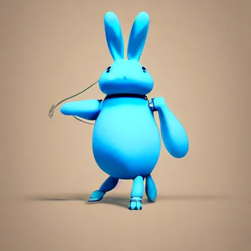 Image similar to artstation, by hayao myazaki, concept art, digital art, light blue, 2 - dimensional, 2 d, a rabbit robot