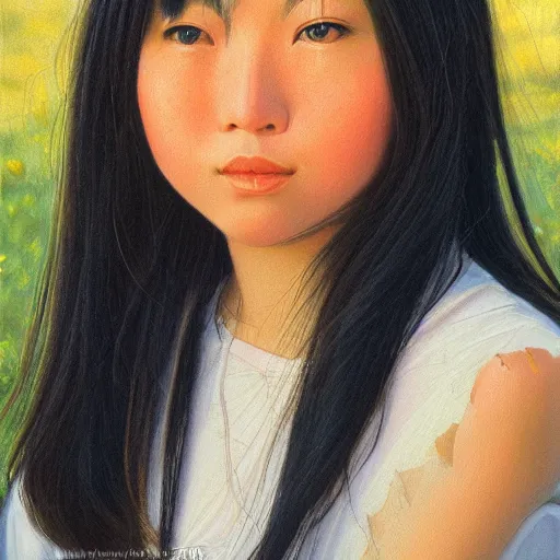 Image similar to detailed portrait of japanese girl, spring light, painting by alex horley