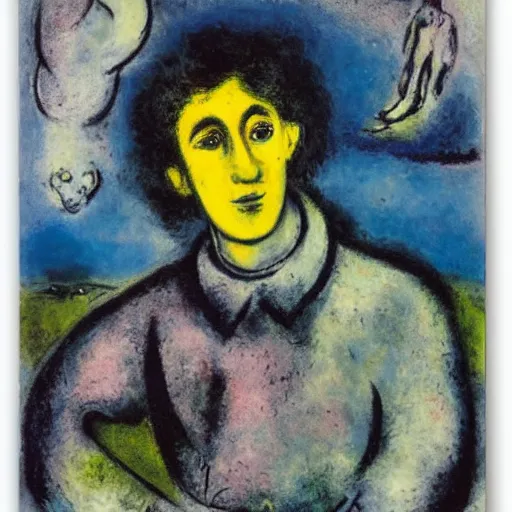 Image similar to a portrait of a character in a scenic environment by marc chagall