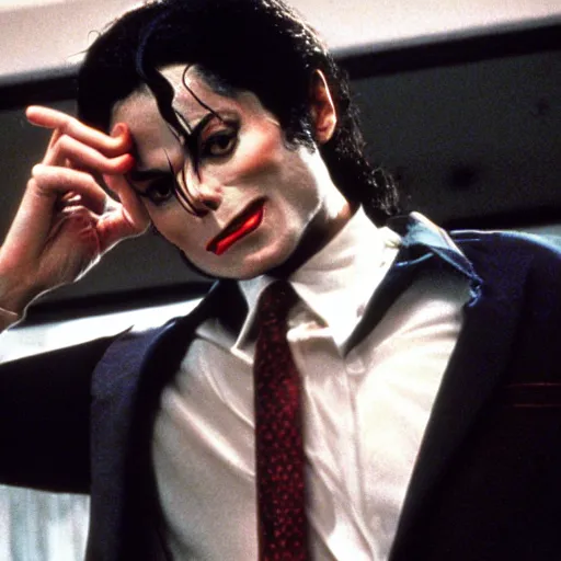 Image similar to michael jackson as the american psycho, cinematic still